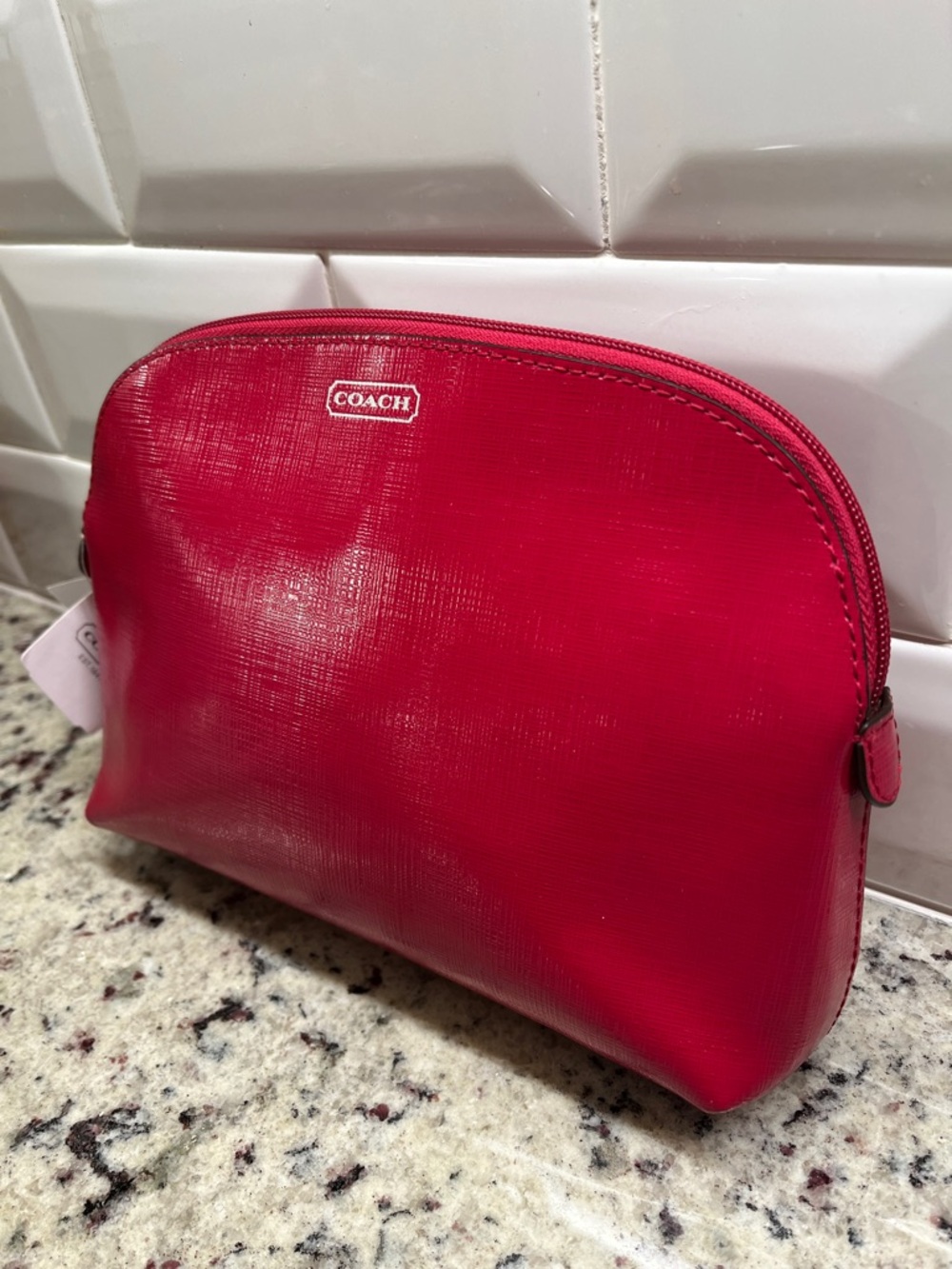 Coach Red Saffiano Patent Leather Cosmetic Case NWT - Picture 3 of 9